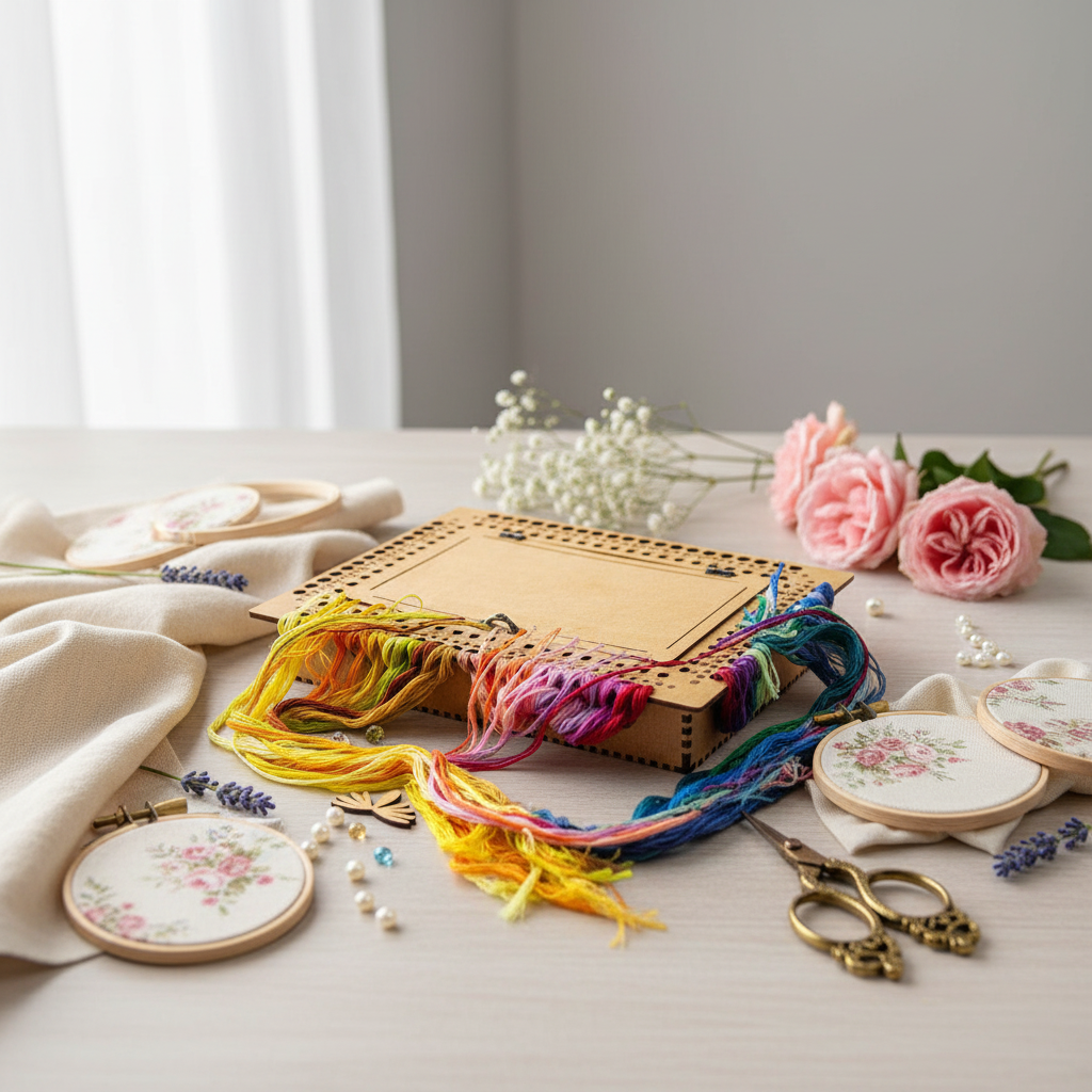 Needle Organizer with Thread Box on Wooden Base, Walnut, 66 Holes OG-071