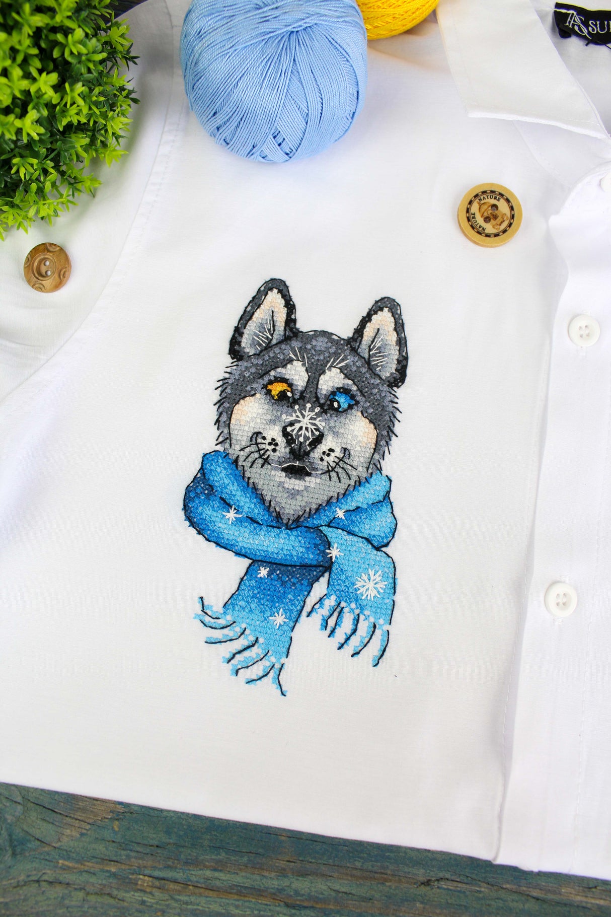 Cross Stitch Kit "Funny Husky" SV-1035 – Embroidery Style on Clothes