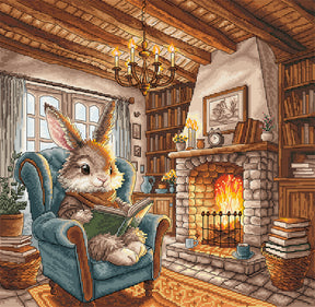 Kit de punto de cruz Afternoon of Reading AVA P195 con conejito leyendo