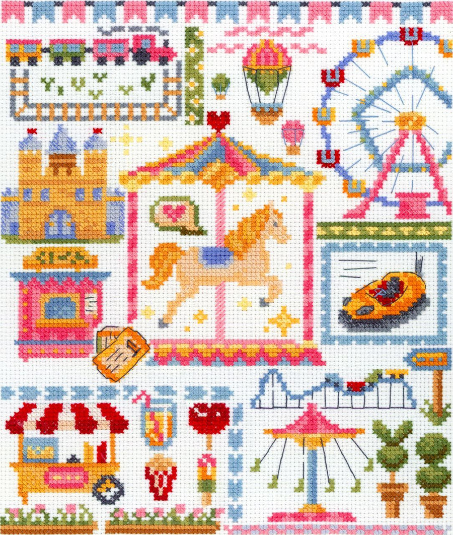 Kit de punto de cruz MP Studia SNV-882 – Sampler. Parque de Atracciones 20x16 cm