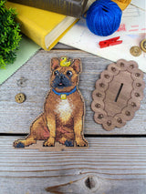 Kit de punto de cruz sobre madera MP Studia SO-166 French Bulldog and Duck – Bulldog Francés con Patito 14x12x7 cm