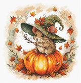 Kit de punto de cruz AVA P153 con diseño otoñal sobre calabaza