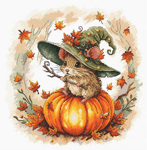 Kit de punto de cruz AVA P153 con diseño otoñal sobre calabaza
