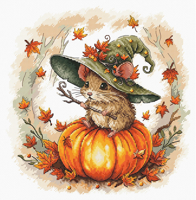 Kit de punto de cruz AVA P153 con diseño otoñal sobre calabaza