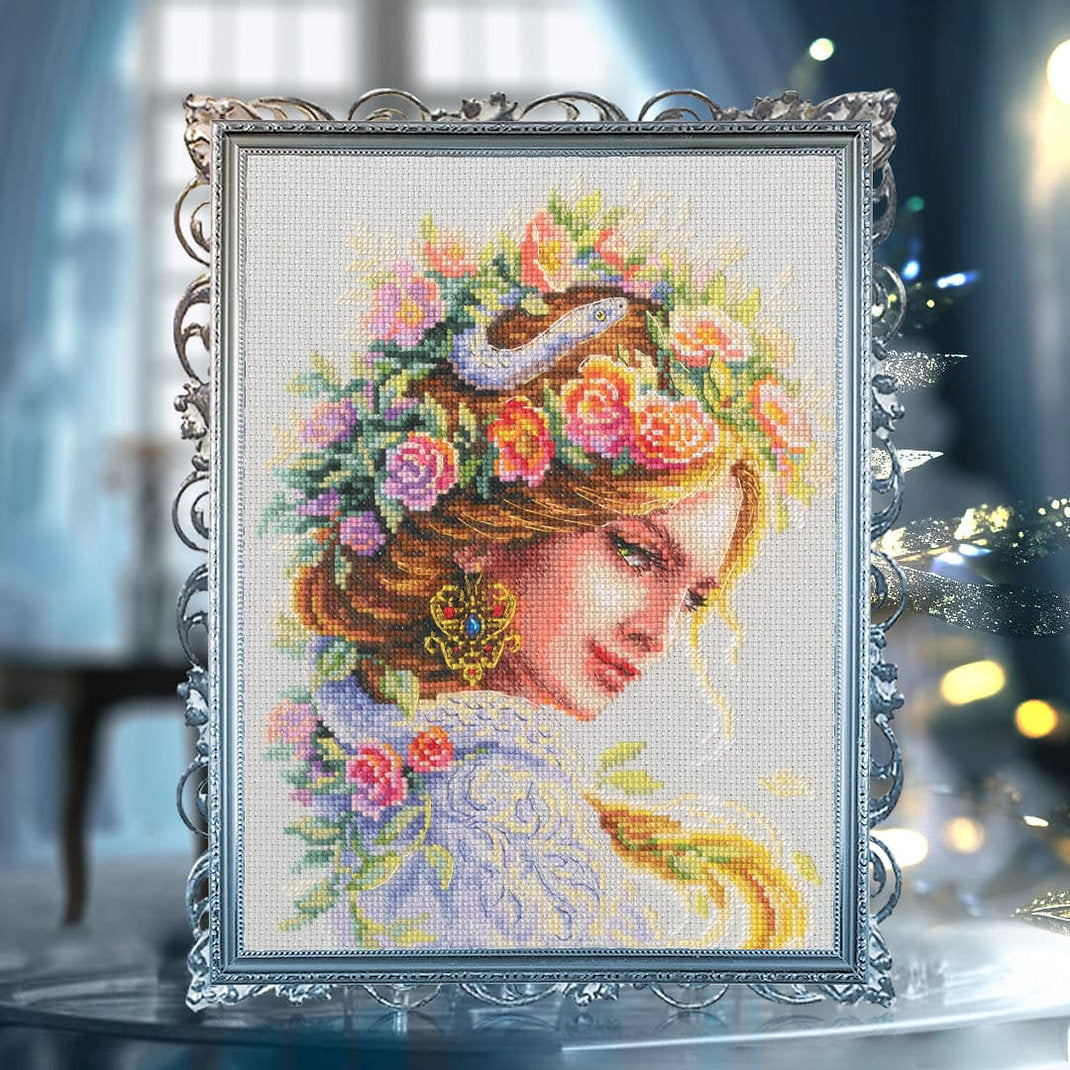 Counted Cross Stitch Kit - Woman Flowers Snake RTO M1047