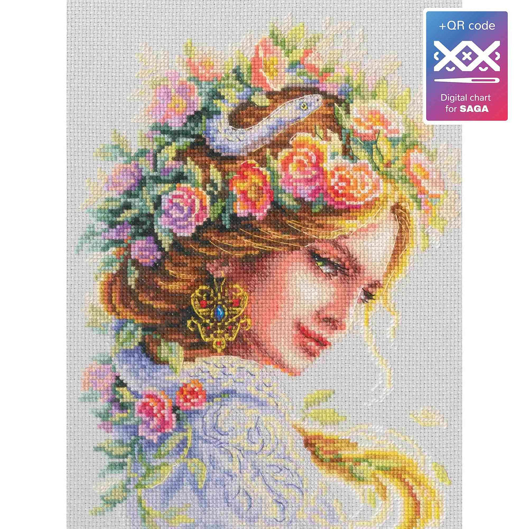 Counted Cross Stitch Kit - Woman Flowers Snake RTO M1047