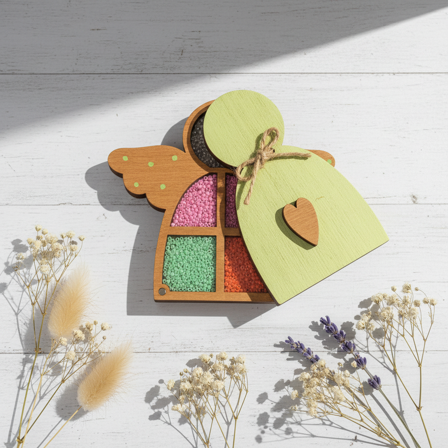 Organizador de abalorios Wizardi KF027/100G de Madera para Abalorios Ángel Verde
