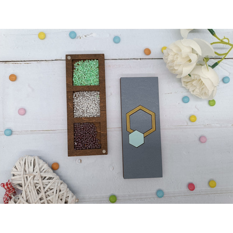 Wooden Bead Box. Turquoise Hexagon KF027/105