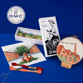 Caja vintage DMC edición conmemorativa 280 aniversario con patrones exclusivos de bordado y punto de cruz