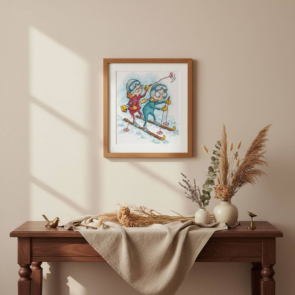 Kreuzstich-Set Andriana SANB-24 Grandmothers Skiers 12,5 x 13,5 cm