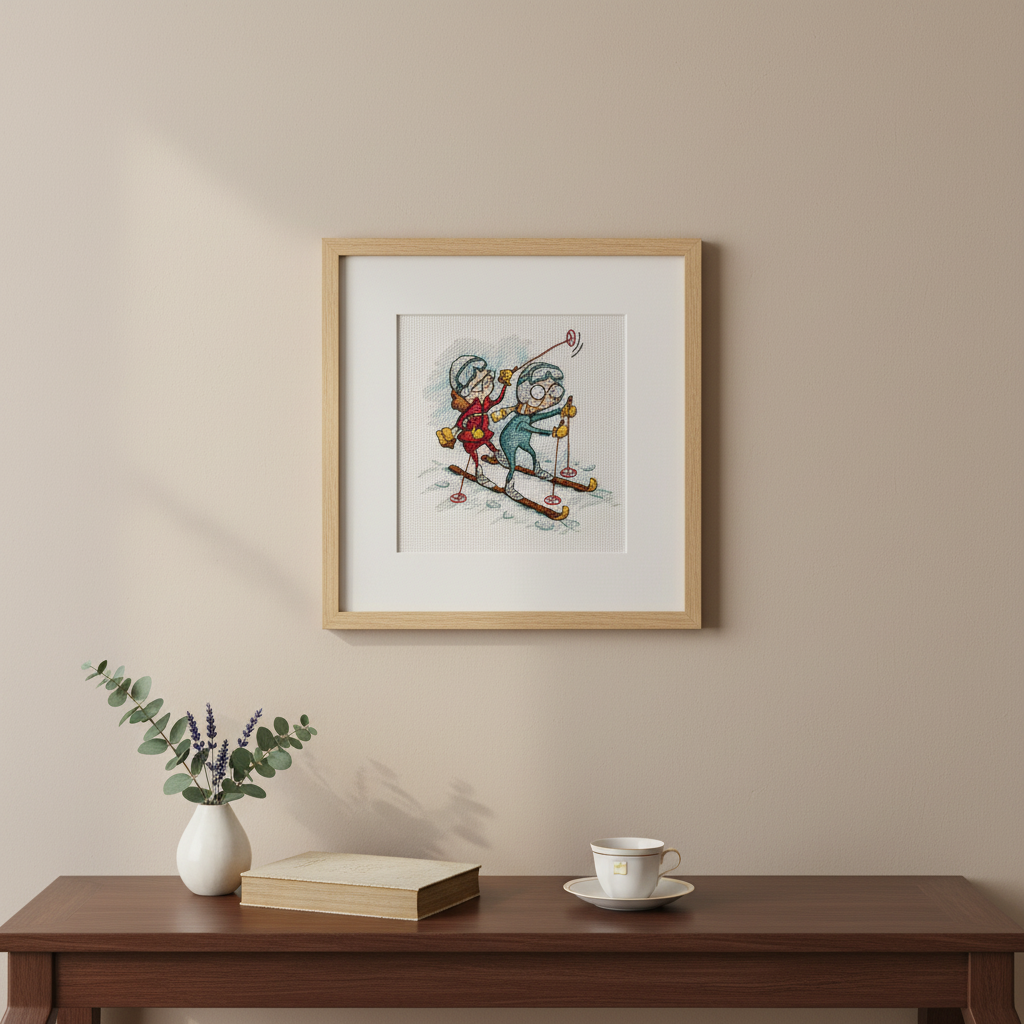 Kreuzstich-Set Andriana SANB-24 Grandmothers Skiers 12,5 x 13,5 cm