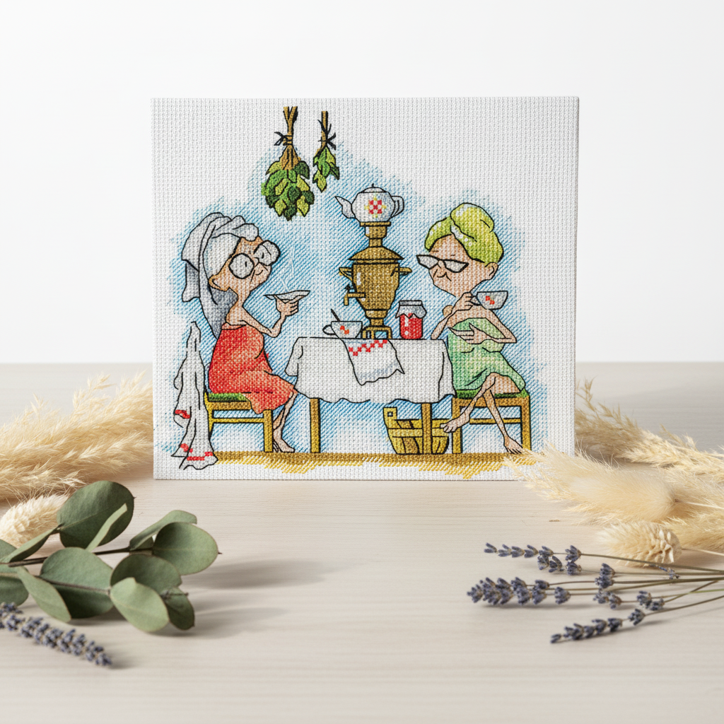 Kreuzstich-Set Andriana SANB-22 Grannies in the Bathhouse 17,5 x 15,5 cm