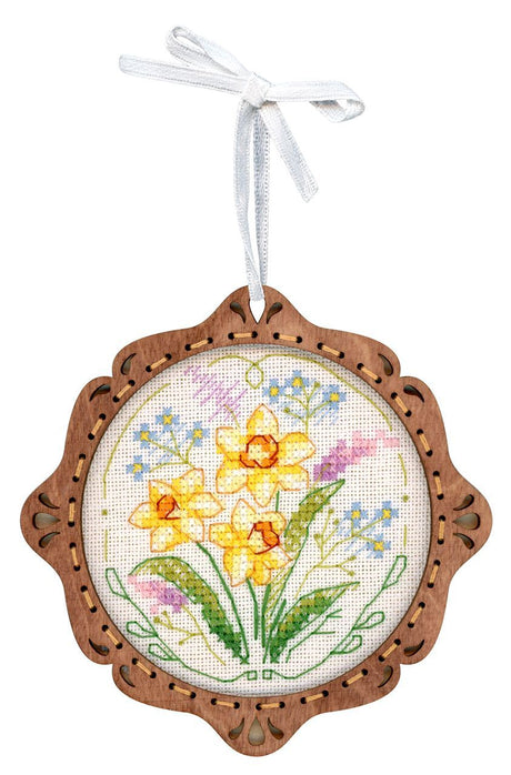 Cross Stitch Embroidery on Wooden Base "Miniature. Spring Flowers" SO-093 by MP Studia
