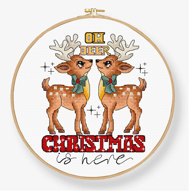 Letistitch Cross Stitch Kit - L9912 Oh Deer Christmas Is Here - Hoop Included