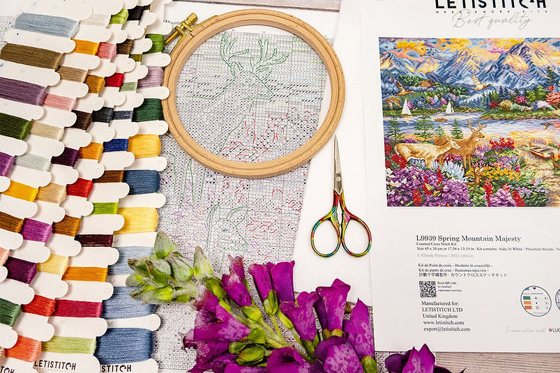Kit de point de croix Letistitch L9939 "Splendeur printanière en montagne" – Paysage 45x34 cm