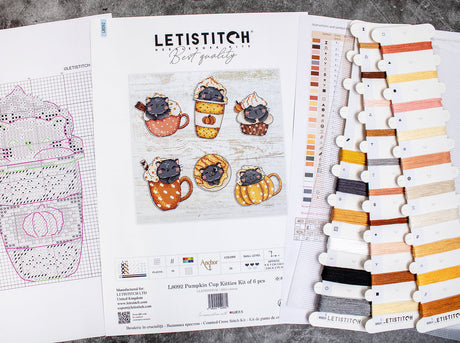 Letistitch "Kitties in Pumpkin Cups" Cross Stitch Kit L8092 - Set of 6