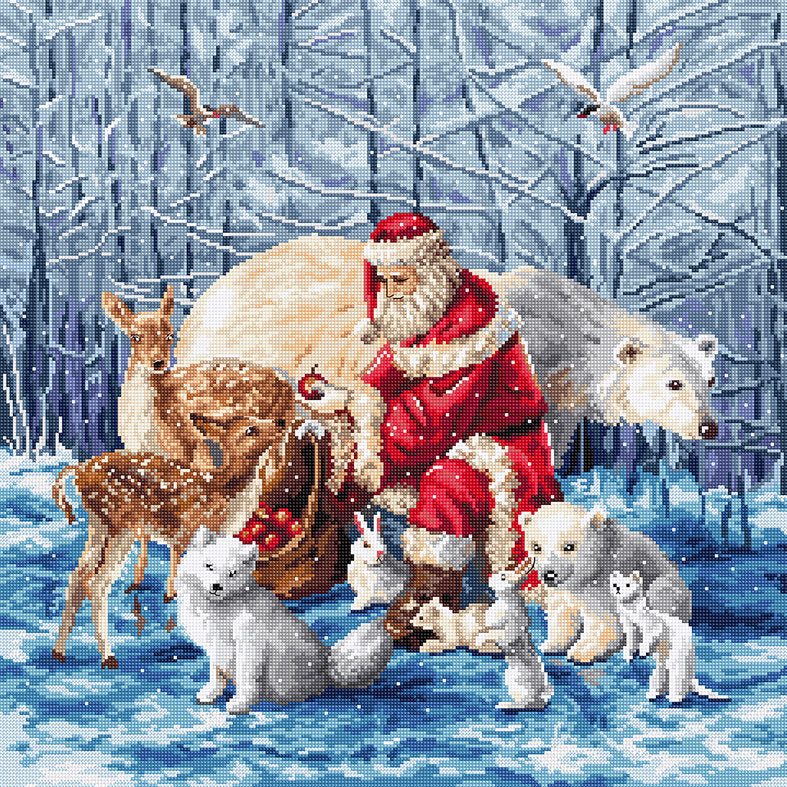 Kit de punto de cruz Santa y sus Amigos de Letistitch, 38x38 cm