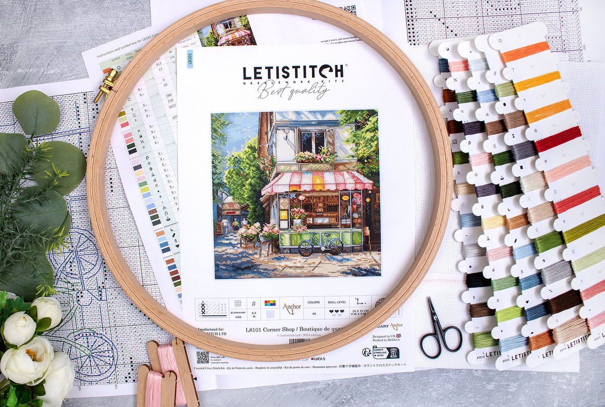 Kreuzstich-Set Letistitch L8101 "Eckladen (Corner Shop)" – Landschaft 24x24 cm