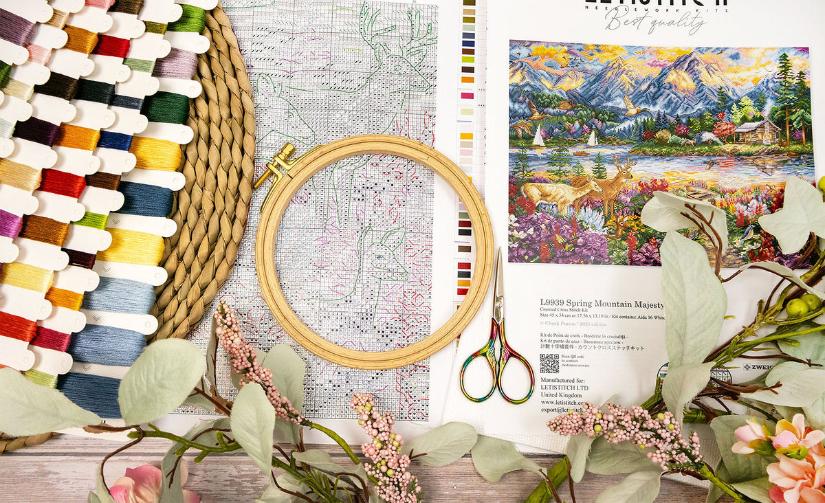 Kit de point de croix Letistitch L9939 "Splendeur printanière en montagne" – Paysage 45x34 cm