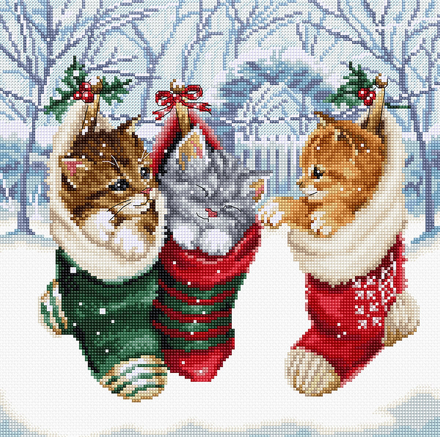 Kit de punto de cruz Gatitos en la Nieve de Letistitch, 24x24 cm