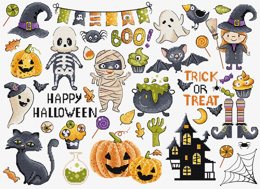 Kreuzstich-Set Letistitch L8225 "Halloween-Musterkasten (Halloween Sampler)" – Halloween 38x27 cm