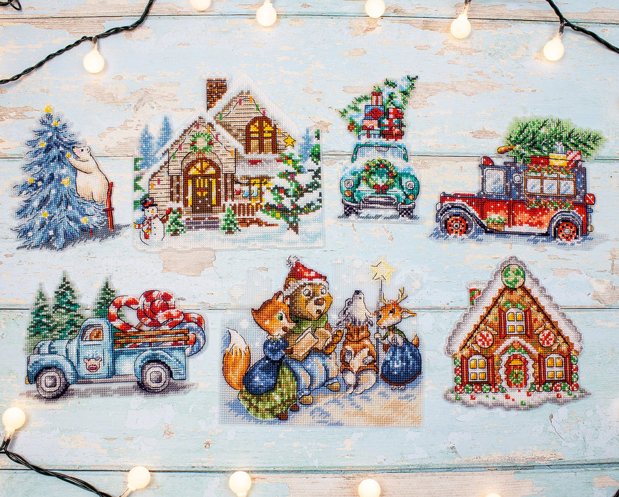 Kit de punto de cruz 7 Adornos Navideños de Letistitch, 15x15 cm