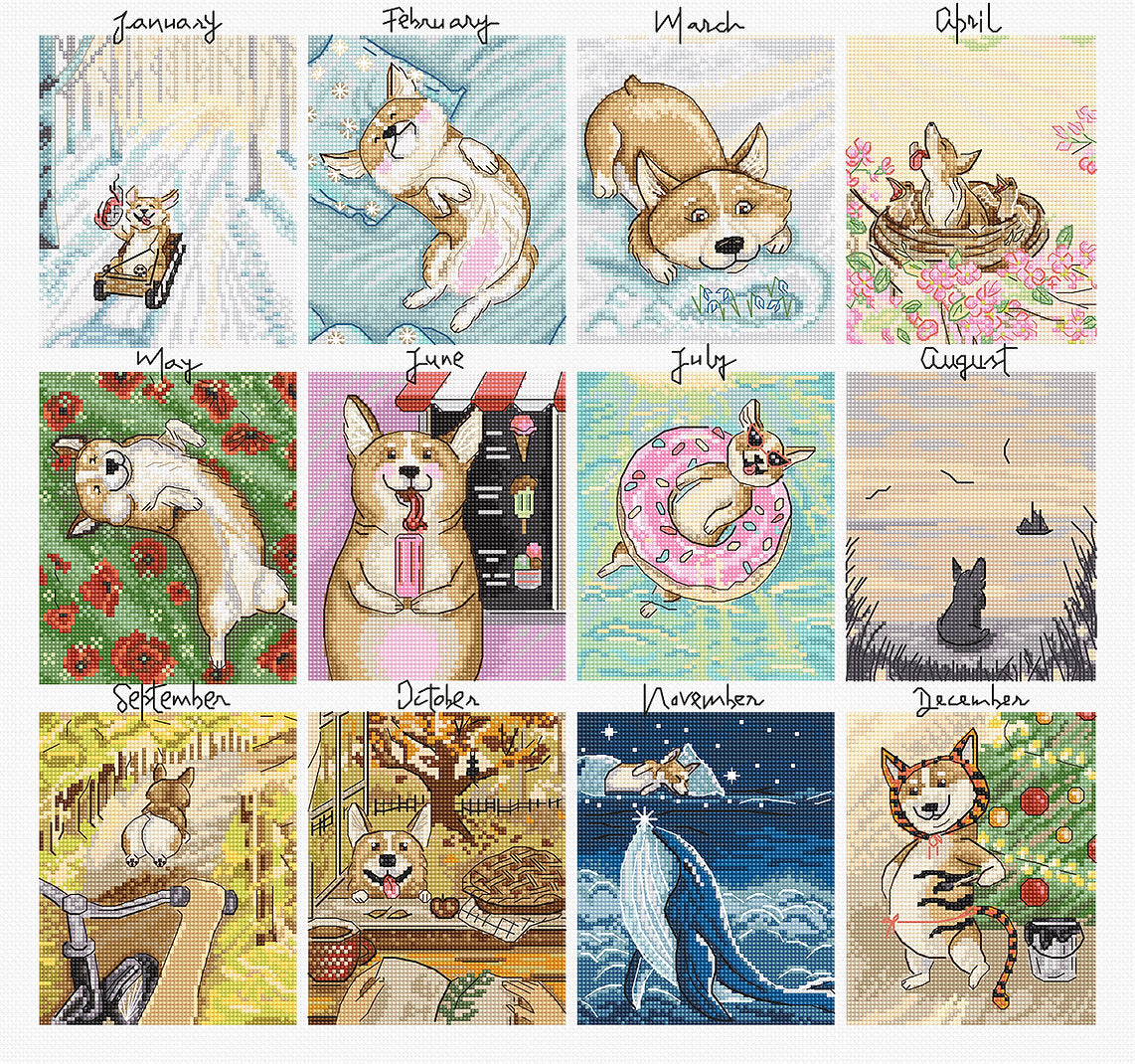 Kit de punto de cruz Calendario Canino de Letistitch, 43x41 cm