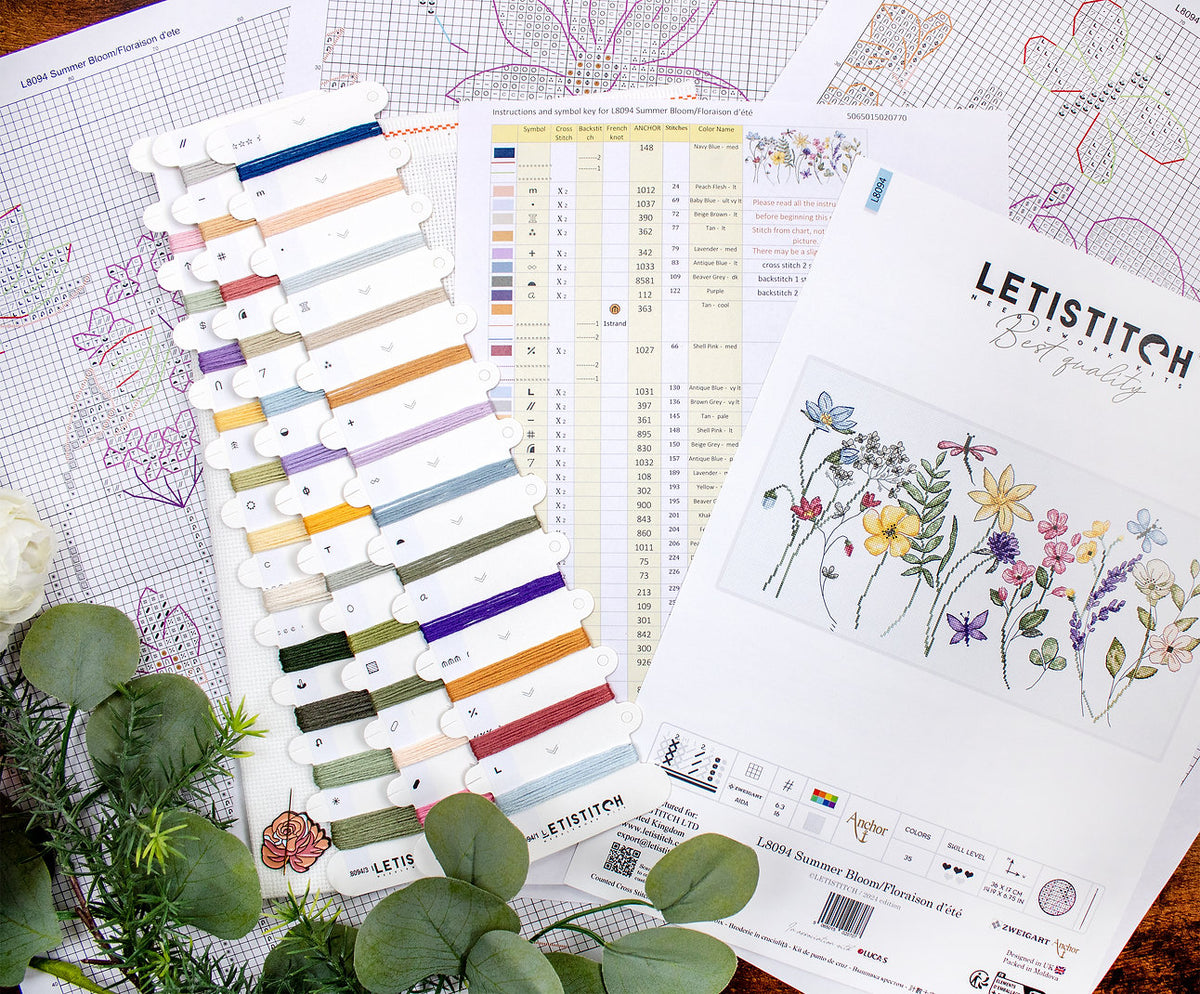 Contenido del kit: hilos, tela y aguja – Floración de Verano (Summer Bloom)