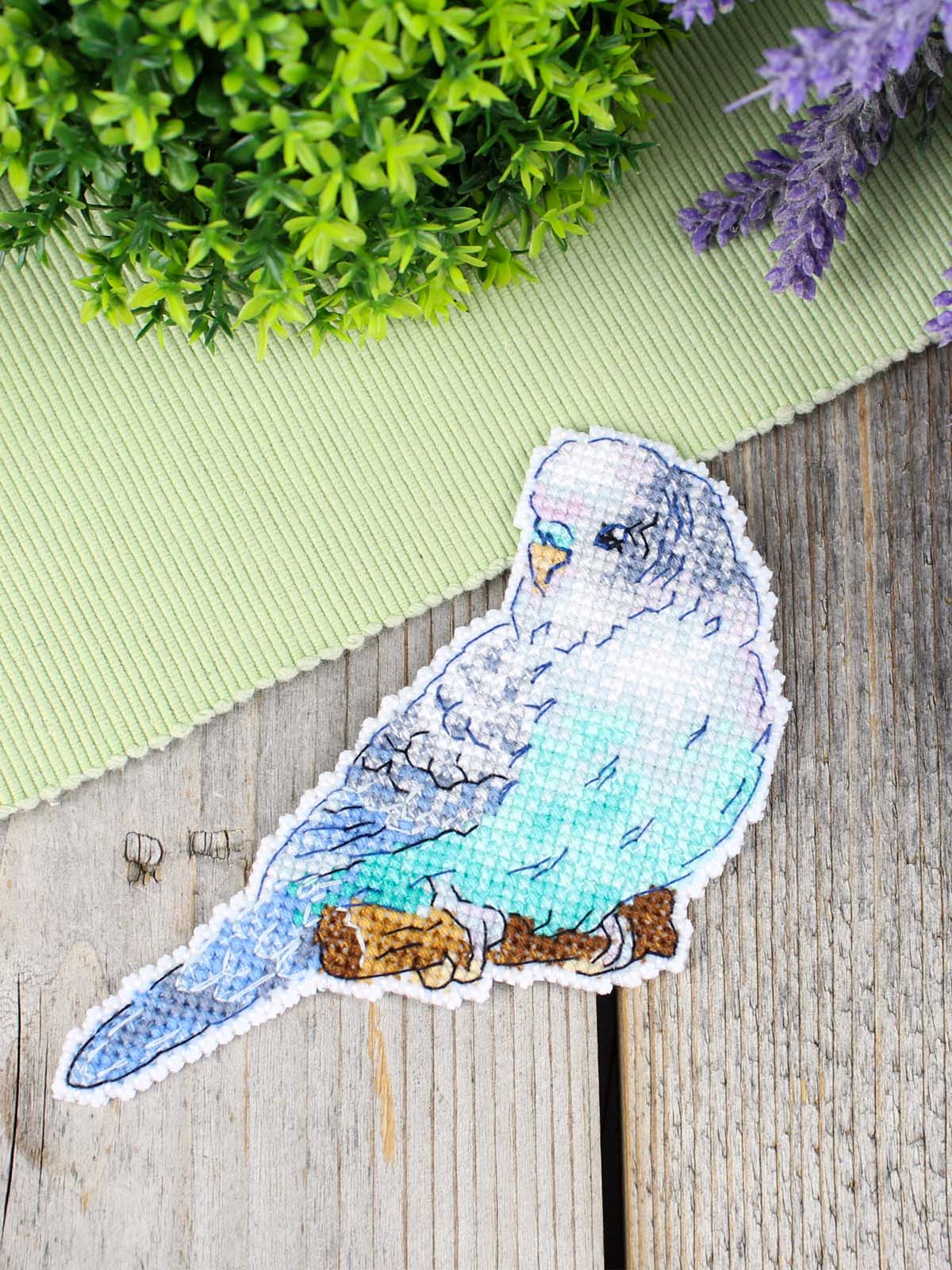 Cross Stitch Kit "Budgie" MP Studia SR-1335 - Plastic Canvas 11x9 cm