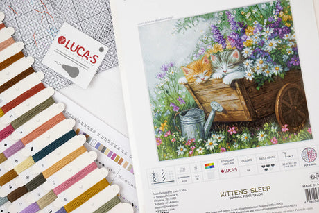 Materiales del kit de punto de cruz Luca-S Kittens’ Sleep