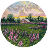 Kit de punto de cruz Oven 1737 Pink Distances – Paisaje con Flores Rosadas 25x25 cm