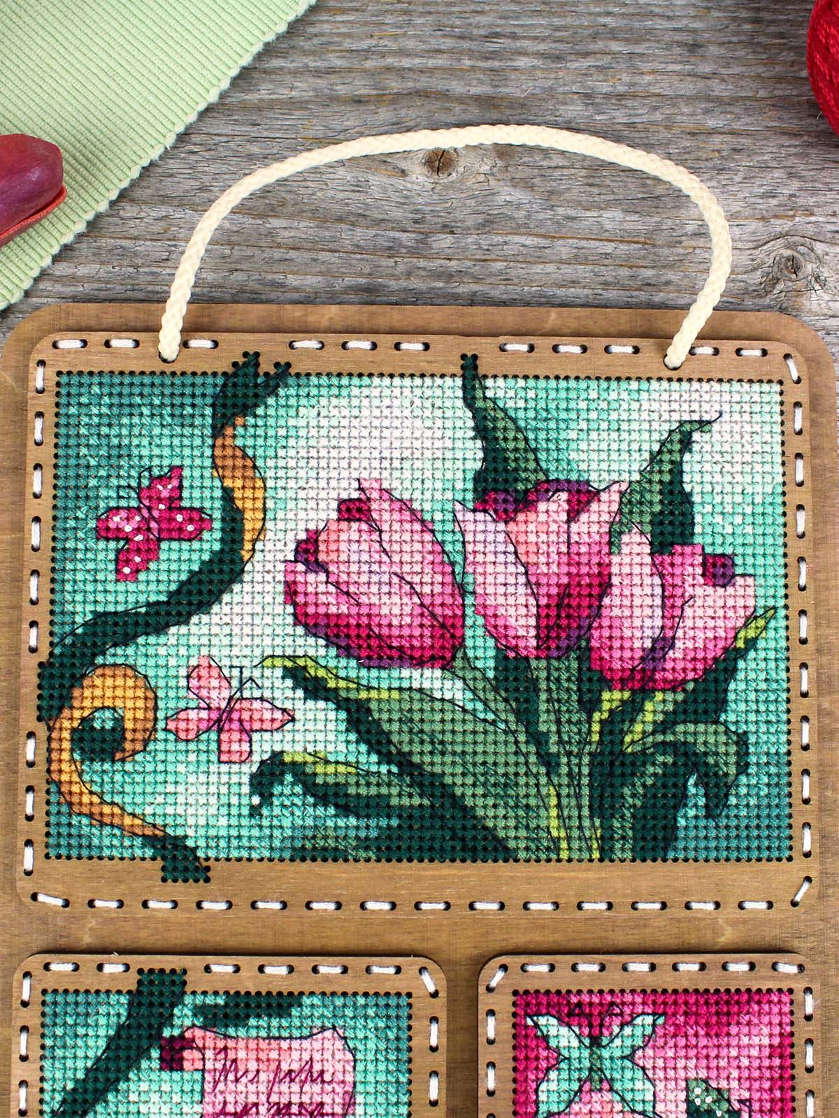 Wooden Cross-Stitch Kit "Spring Collage" MP Studia SO-123 – Decoration 26×17 cm