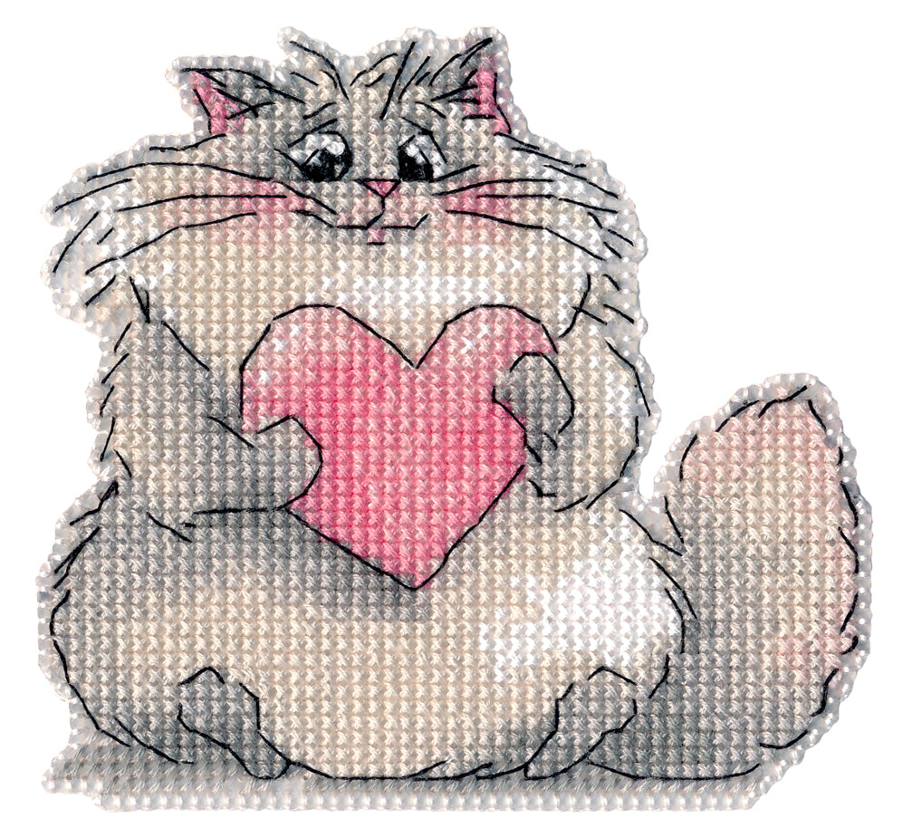 Kit de punto de cruz imán Oven Gatito 1712 sobre canvas plástica de 14 ct con diseño de gato