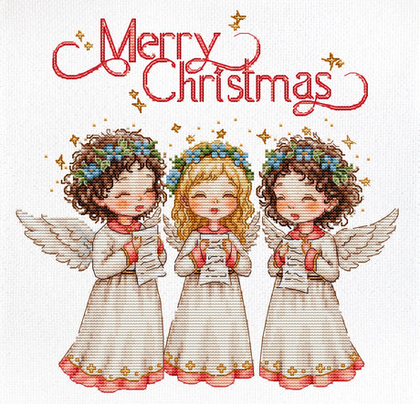 Kit de punto de cruz Luca-S Angelic Song Merry Christmas con tres angelitos cantores