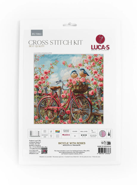 Packaging del kit de punto de cruz Luca-S GOLD Bicycle with Roses BU5061