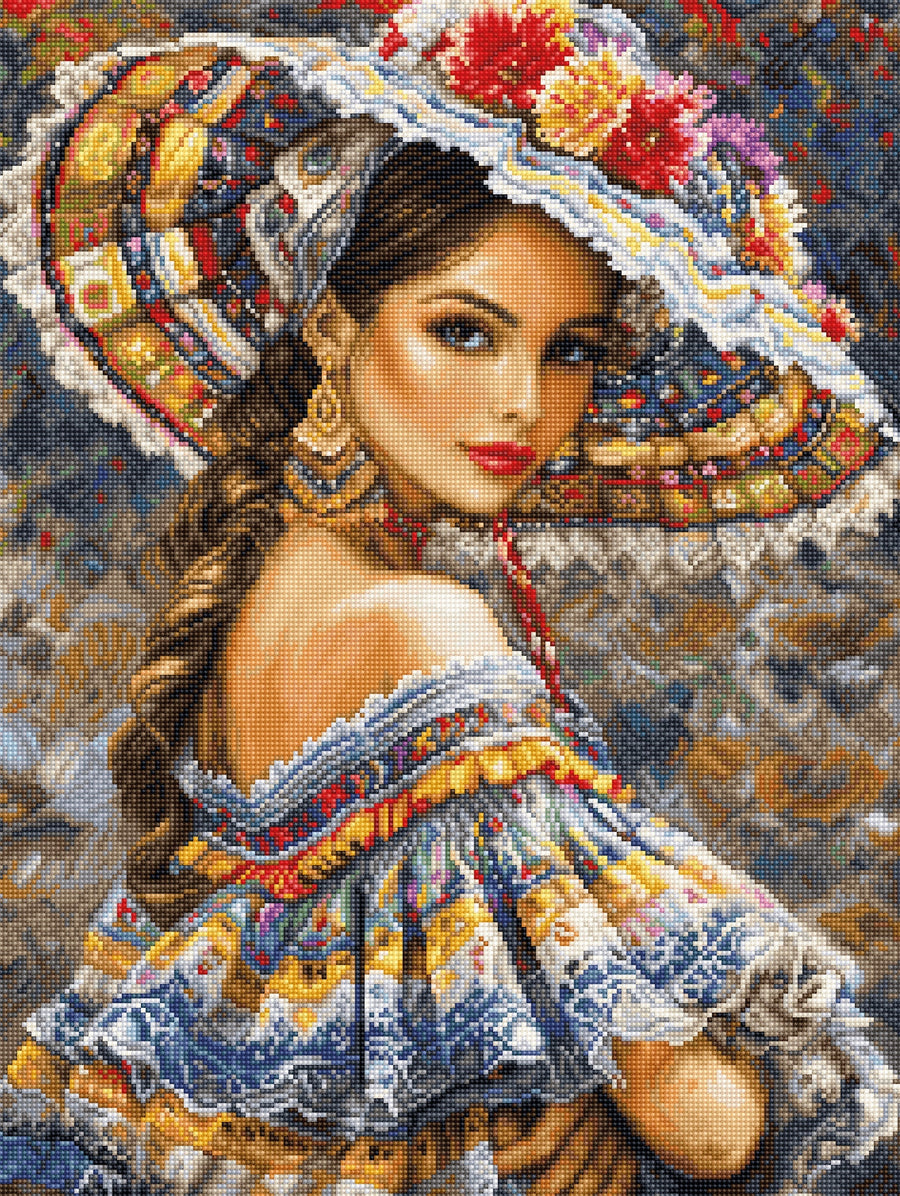 Kit de punto de cruz Luca-S GOLD The Mexican Fest B706 con retrato femenino mexicano terminado