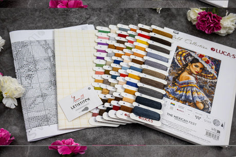 Hilos y tela incluidos en el kit de punto de cruz Luca-S GOLD The Mexican Fest B706