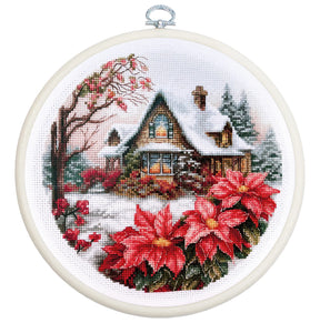 Kit de punto de cruz Luca-S Little House in the Forest BC227 con paisaje invernal en bastidor