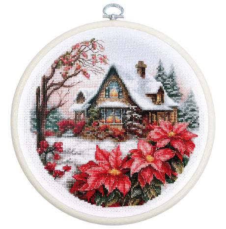 Kit de punto de cruz Luca-S Little House in the Forest BC227 con paisaje invernal en bastidor