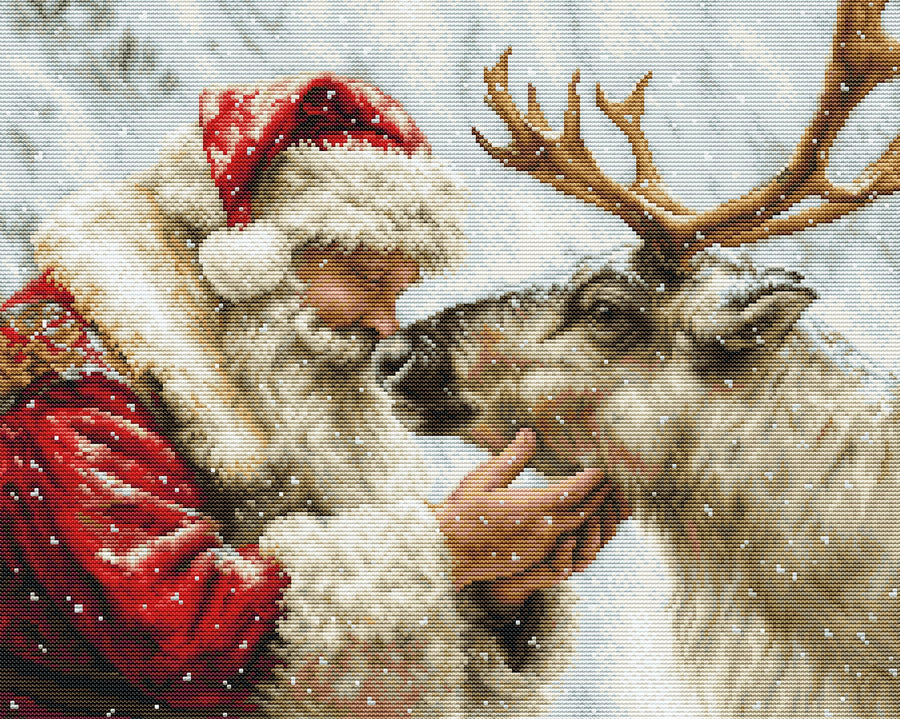 Kit de punto de cruz Luca-S The Warmth of Friendship B709 con escena navideña de Santa Claus y reno