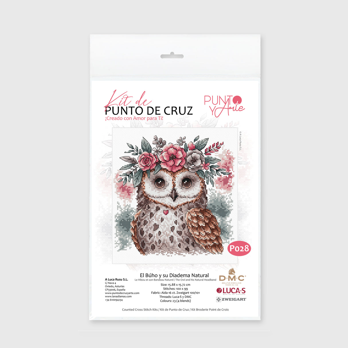 El Búho y su Diadema Natural - Kit de Punto de Cruz Punto y Arte P028