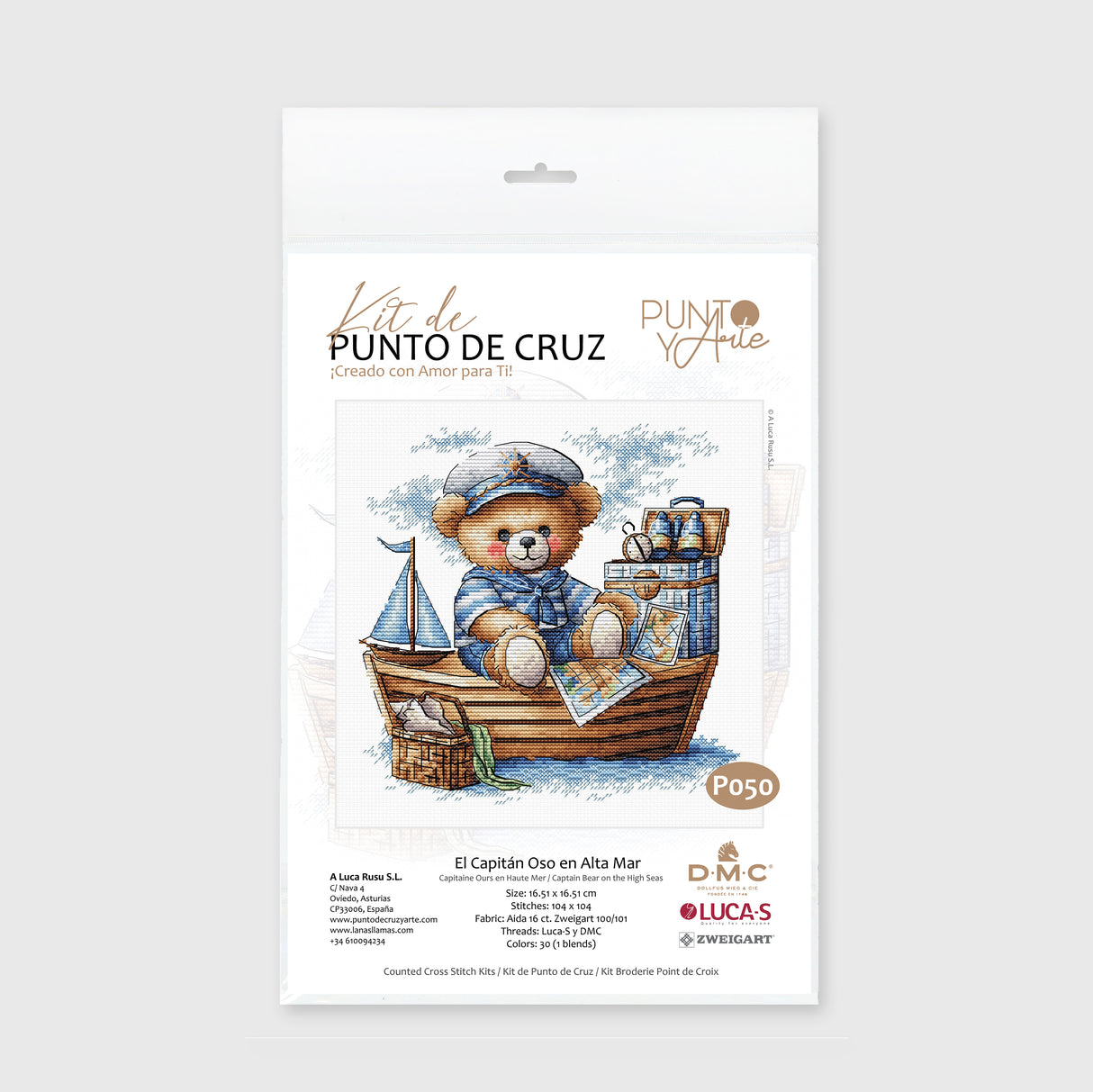 Cross Stitch Kit "Captain Bear on the High Seas" - Punto y Arte P050
