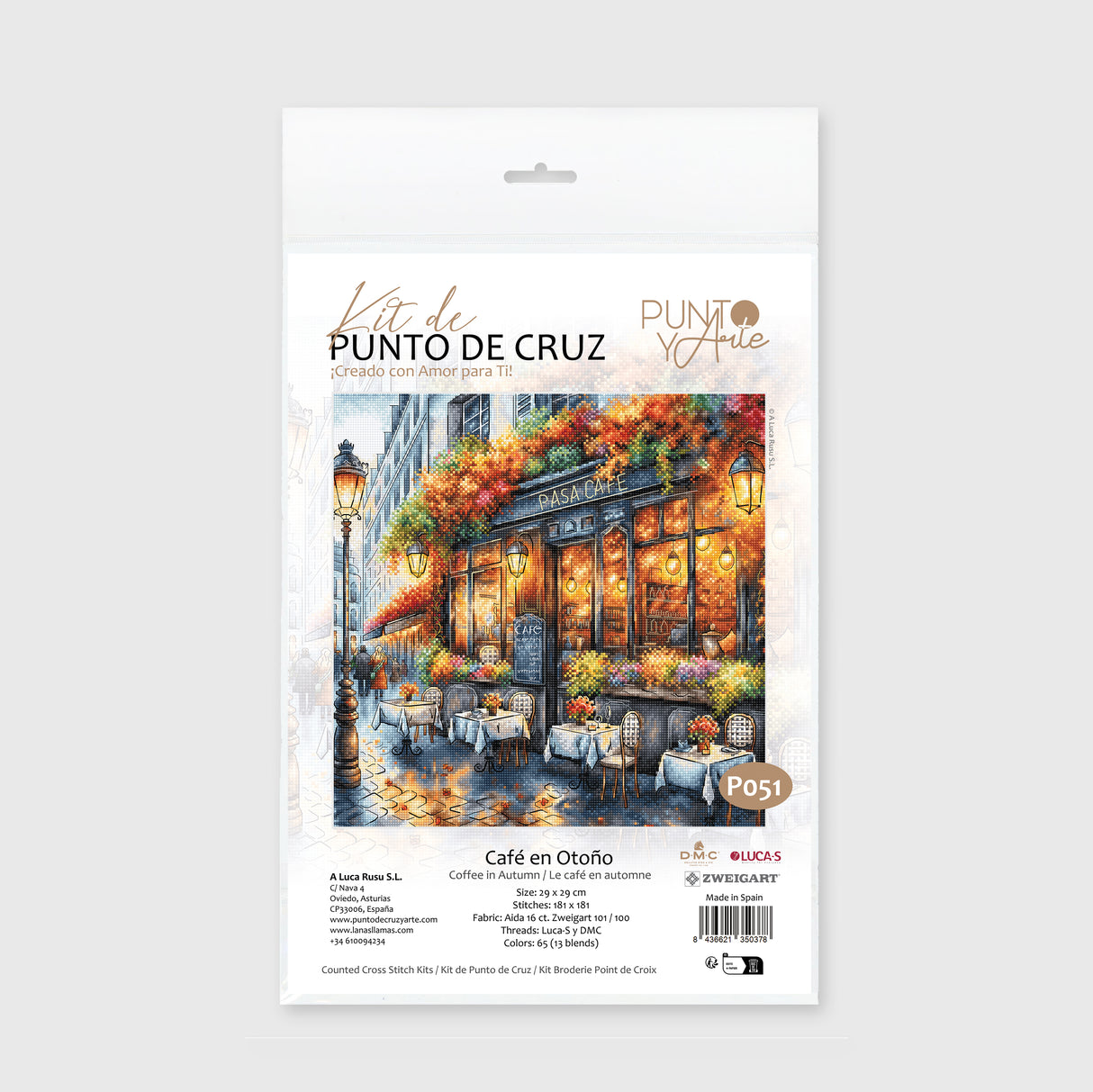 P051 Café en Otoño - Kit de Punto de Cruz de Punto y Arte