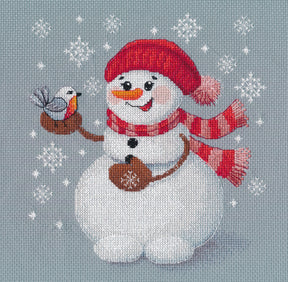 Kit de punto de cruz Oven Muñeco de nieve 1711 con diseño navideño de muñeco de nieve, bufanda roja y pájaro