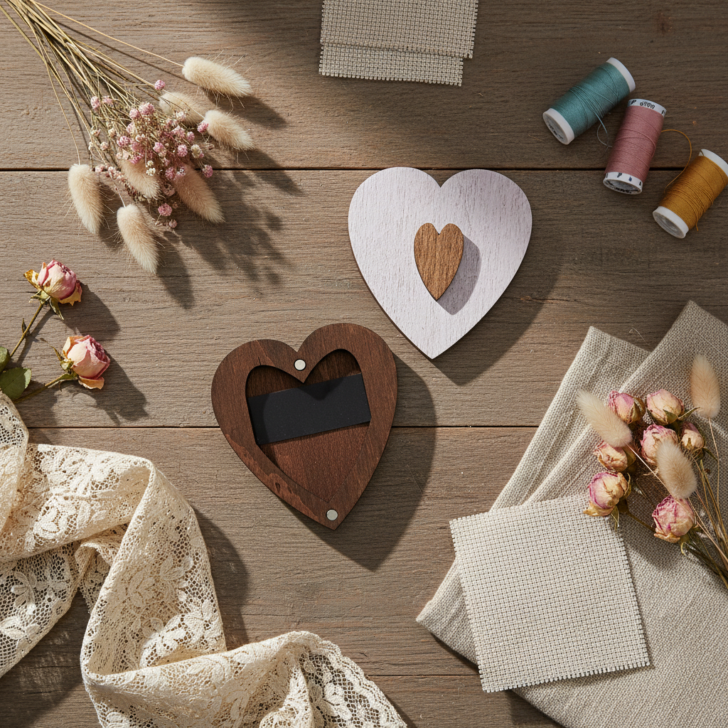 Porte-aiguilles en bois avec coeur rose - Wizardi KF056/100P