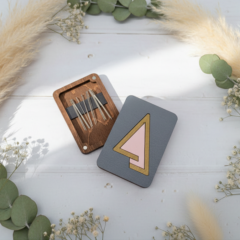 Wooden Needle Case with Pink Triangle KF056/106