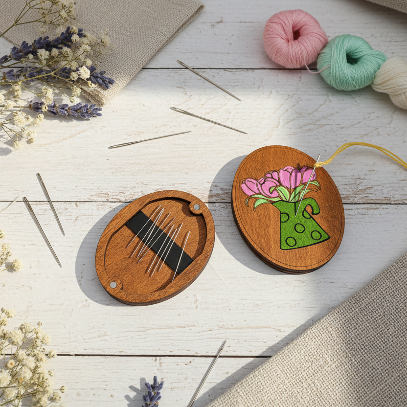 Wooden Needle Case KF056/120P “Pink Tulips” – Kind Fox by Wizardi