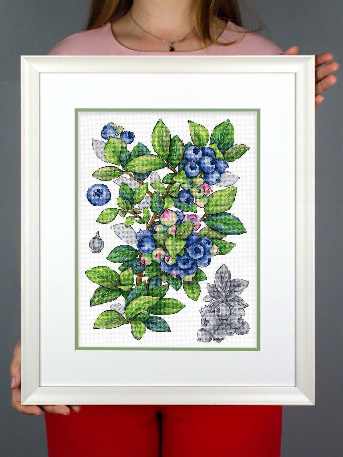 Cross Stitch Kit "Blueberry" MP Studia SNV-929 - Botanical Blueberries 28x20 cm Aida 16 ct
