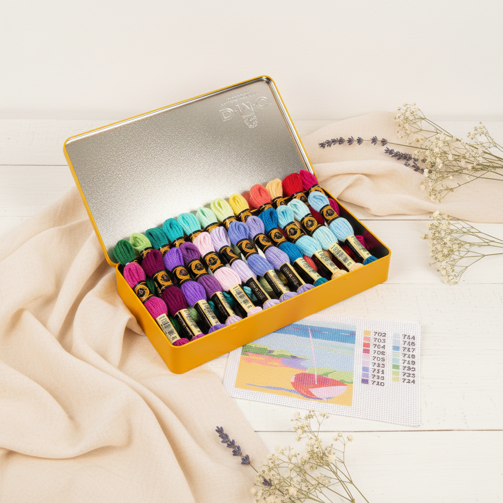 Caja Metálica con 24 Madejas de Lana DMC Colbert - Edición Limitada: La Elegancia del Bordado