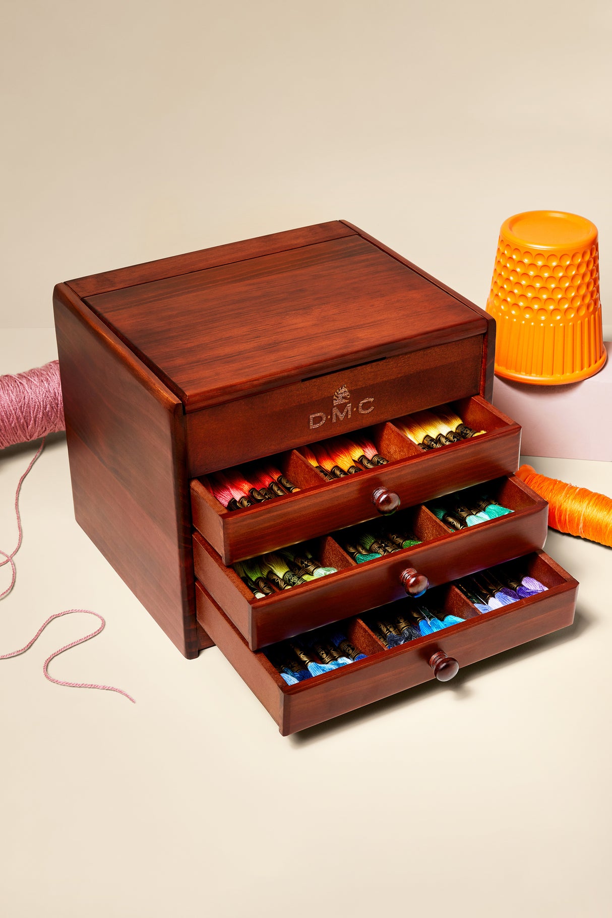 DMC Wooden Organizer Cabinet with 120 Mouliné Skeins - Exclusive Collection